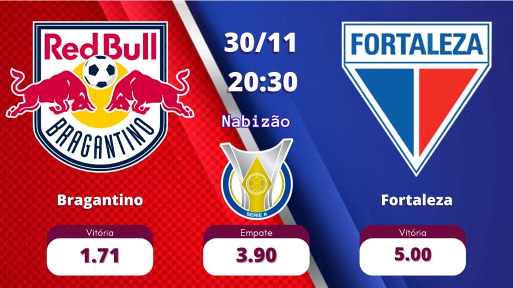 As odds Bragantino x Fortaleza estão com 1.71 para o Bragantino, 5 para o Fortaleza e 3.90 para empate.